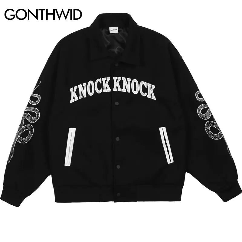 Embroidery Snake Varsity Jacket